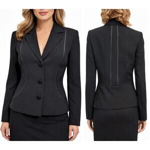 NWT Calvin Klein Blazer Jacket Size 4 Black Piping Notch Lapel 3 Button